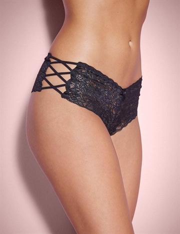 Sexy Floral Lace Strappy High Waist Black Panty