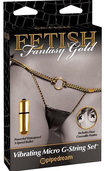 Fetish Fantasy Gold vibrating micro G-String set