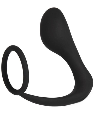 Sort silikone penisring med prostata plug