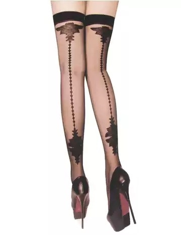 Sensual Lingerie Sort hofteholder strømper m. mønster XS/S