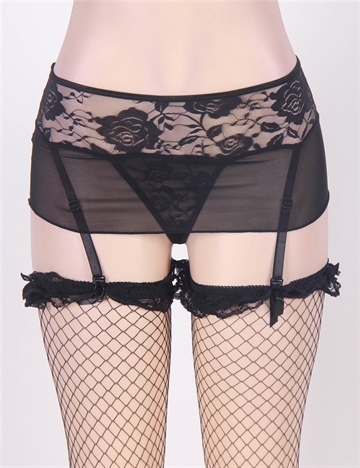 Sexy Lingerie Roses sort hofteholder g-streng