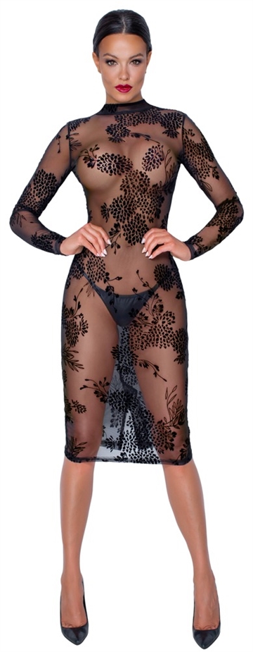 Noir Handmade Lang sort mesh kjole med velour