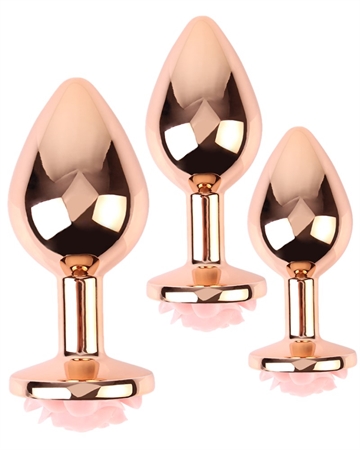 METALIK Rosaguld Rosa Rose Metal buttplug sæt