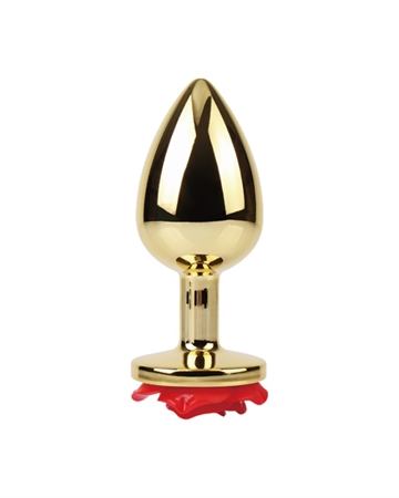 METALIK Guld Rød Rose Medium Metal buttplug