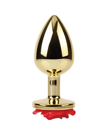METALIK Guld Rød Rose Large Metal buttplug