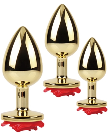 METALIK Guld Rød Rose Metal buttplug sæt