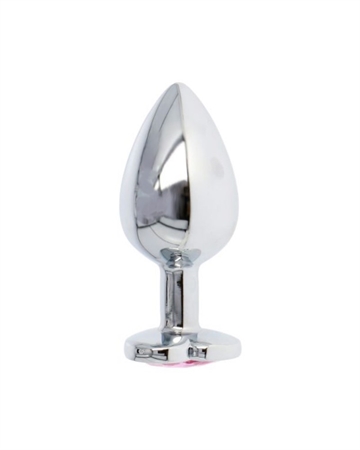 METALIK Sølv Rosa hjerte sten Medium Metal buttplug