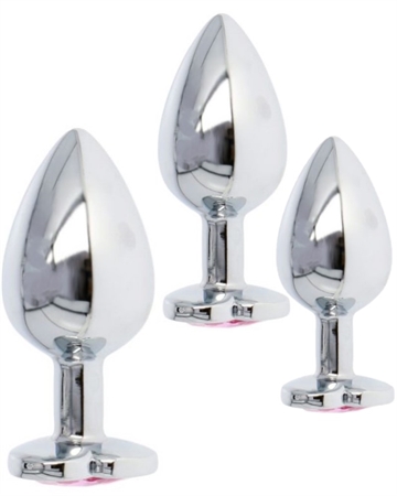METALIK Sølv Rosa hjerte sten Metal buttplug sæt
