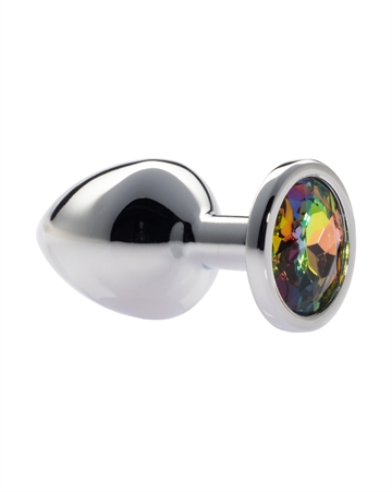 METALIK Sølv Regnbue sten Medium Metal buttplug
