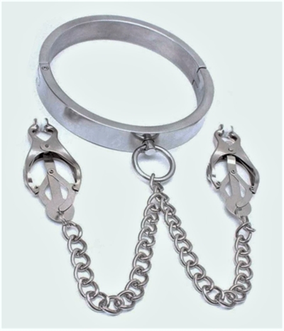 Classy Slave metal halsbånd Str. L. med kløver brystklemmer Ø15cm