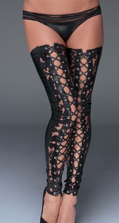 RESTSALG XS Noir Handmade Women\'s Suspender Stockings Black black